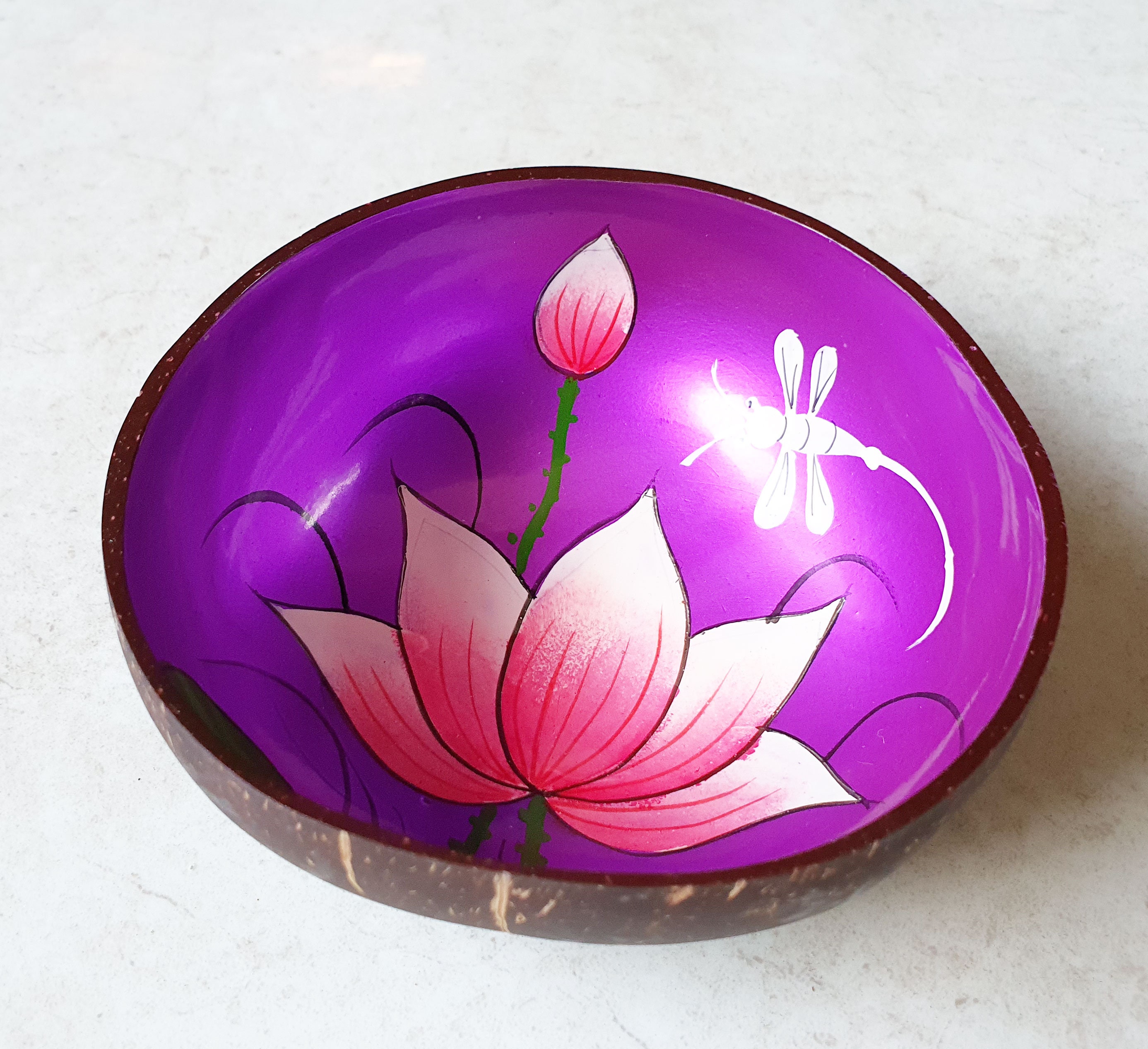 Vietnamese Coconut Shell Bowls Hand Painted Lacquer Bowl Etsy