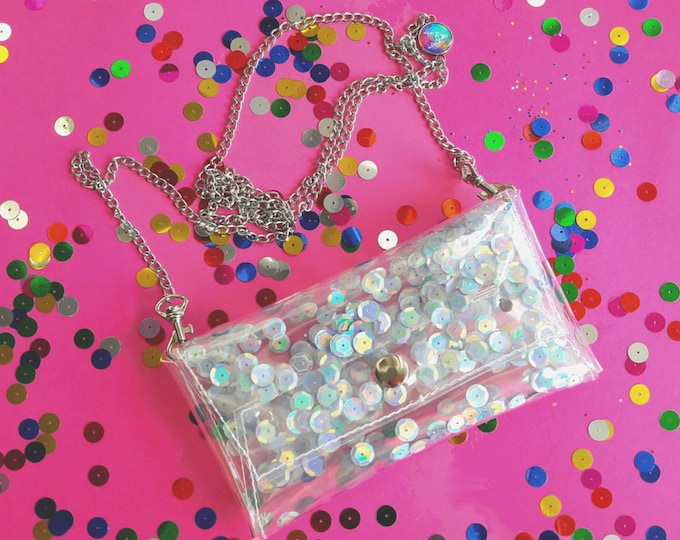 Holographic Sequin Cellphone Bag Iridescent Clear Vinyl Crossbody Silver Glitter Phone Pouch Y2K Aesthetic Gift Small Party Bag Kpop 90s