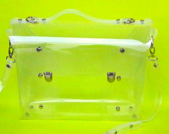 Clear Messenger Bag Large Transparent Crossbody PVC Office Bag Minimalist Brief Satchel Adjustable Strap Handmade