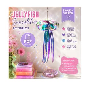 Sjabloon voor een zelfgemaakt raamdecoratie-item in de vorm van een kwal (PDF, printbaar), Y2K oceaandecoratie, dopamine knutselwerk, raamdecoratie, digitale download, papier, PVC, TPU