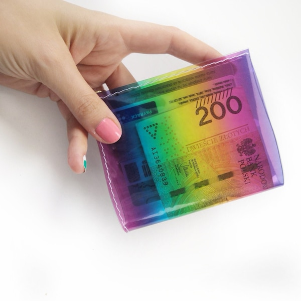 LGBT Geldbörse transparent Geldbörse vegan Regenbogen Vinyl Geldbörse giftcard case, stolz Kartenhalter Kreditkartenhalter Clear ID Halter