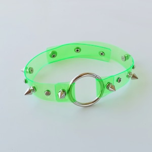 Spike Halsband Halsband Strass O-Ring Halskette Goth Puppe Psycho Cyber Festival Fluo Grün Pastel Goth Vinyl Neon Vegan Edgy Fashion Halsband