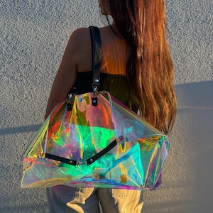 Holographic Vinyl Trapeze Bag Convertible Handbag Shoulder Bag Backpack High Fashion Statement Purse Luxury Handmade Festival Bag European