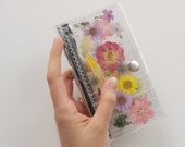 Colorful floral medium wallet, unique design gift, for woman, plant freak, ecofriendly, slowfashion gift, dried and pressed flowers, vegan