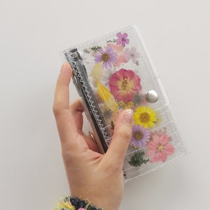 Colorful floral medium wallet, unique design gift, for woman, plant freak, ecofriendly, slowfashion gift, dried and pressed flowers, vegan