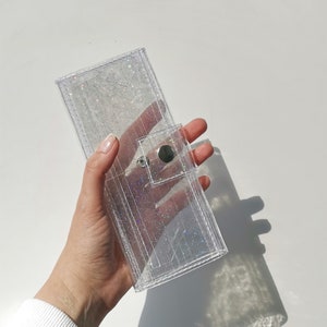 Holographic glitter, medium wallet, japan size wallet, aesthetic accessories, 2000s style, minimalism, clear wallet, medium purse, vegan