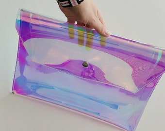 Holografiskt laptopfodral vinylfodral skimrande dokumentmapp sjöjungfru estetisk MacBook-fodral kontorsorganisatör vegansk