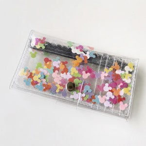 Cartera de ratón de dibujos animados, arte divertido de ratón, monedero colorido, monedero triple para adolescentes, lindo kawaii, confeti de Mickey, billetera práctica, vegana