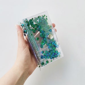 Green wallet, iridescent glitter, emerald, holographic accessoriess, 90s style, green and navy blue, green stars, gift for teenagers, vegan