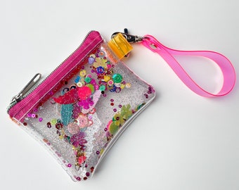 Wristlet coin pouch, cute wallet, small money holder, card case, glitter accessories, unique gift, y2k kpop teens, jelly purse, vegan, 90s