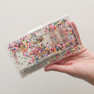 Kawaii wallet, cute medium coin, fimo and glitter, transparent wallet, vegan, 90s accessories, unicorn and rainbow, girly, gift for teens image 3