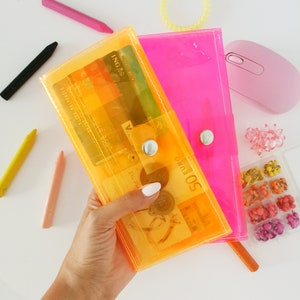 Cartera vegana grande naranja neón, monedero naranja brillante, cartera premium, monedero, cartera grande de mujer, estilo cibernético, estilo tecno punk, kawaii lindo