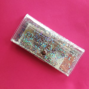 Cartera transparente con confeti holográfico, billetera de cajero con brillantina, monedero holográfico, billetera grande vegana, tarjetero, monedero, vinilo