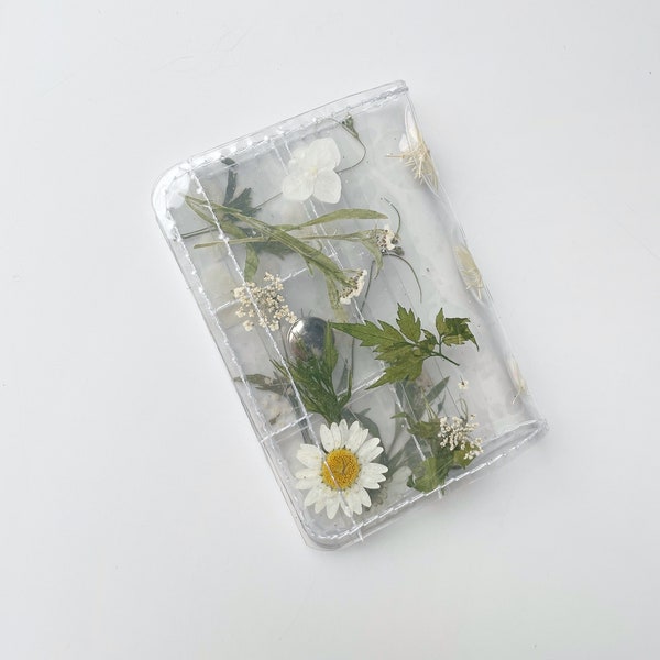 Blumen Kartenhalter, Kartenhalter, Reise-Gadgets, einfache Brieftasche, weiße Blumen, Grün, natürlicher Stil, vegan, niedliches Briefpapier