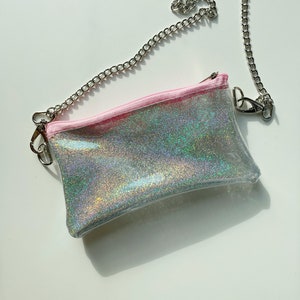 Estuche con purpurina plateada holográfica, estilo punk Y2K de los 90, estilo rave, estilo harajuku kawaii, vegano, para motociclista, para tarjetas, llaves y teléfono.