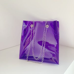 Lila Alltagstasche, Gelbeutel, Transparente Tasche, Spieltagstasche, Handgemachte Handtasche, Stadionzugelassene Tasche, Veganes einfaches Design, Oversize