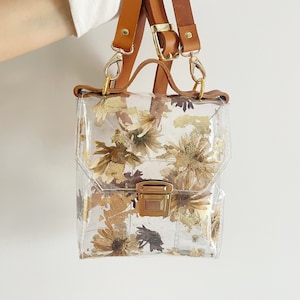 Bolso romántico, flores secas prensadas, margaritas en copos dorados, regalo romántico, bolso para ella, chica boho, estilo natural, bolso tipo cartera floral