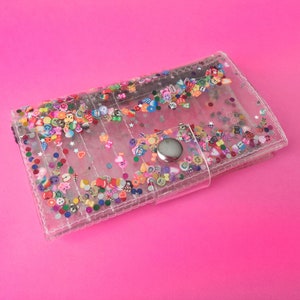 Kawaii wallet, cute medium coin, fimo and glitter, transparent wallet, vegan, 90s accessories, unicorn and rainbow, girly, gift for teens image 1