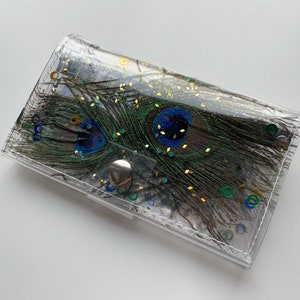 Pfauenfeder Brieftasche Reisetasche Majestätisch Edel Boho Einzigartiges Geschenk Strasssteine Konfetti Mittel Bargeld Halter Geld Fall