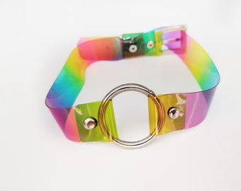 Rainbow choker, Gay pride jewelry, gay pride necklace, pride fest, pride o ring chocker, lgbtq gift, lesbian gift, pride rainbow, neon 90s