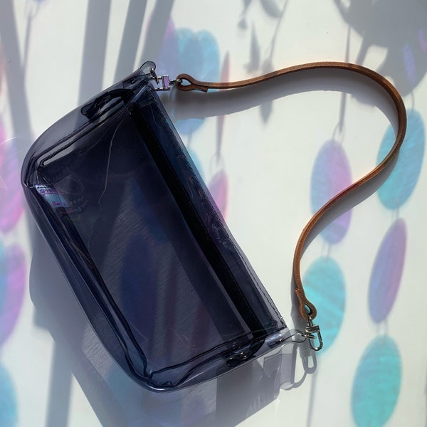 Baguette bag, minimal purse, transparent handbag, y2k, leather handle, elegant and designer, office style, modern fashion, gift for woman