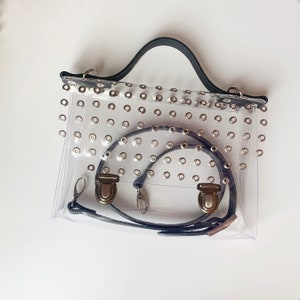 Sacoche transparente, tenue pour événements sportifs, tenue de concert, oeillets à oeillets, style industriel, fille rave, sac à main au design unique, fabrication main