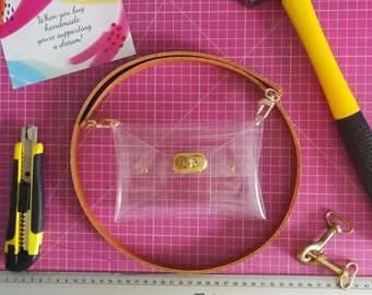 Bolso transparente con correa de cuero genuino, bolso bandolera pequeño con correa extraíble, aprobado por los aficionados al fútbol, bolso de vinilo transparente de primera calidad para citas.