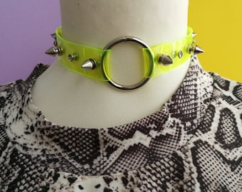 Collier ras-de-cou en vinyle à pointes avec anneau en O, style gothique pastel, style poupée cyber, bijou tendance pour les festivals, fait main, résistant aux UV.