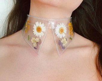 Floral vinyl collar, harajuku accessories, womans jewelry, floristic necklace, removable, wildflowers, cute choker, lollita, psycho, vegan