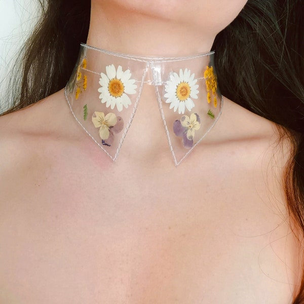 Floral vinyl collar, harajuku accessories, womans jewelry, floristic necklace, removable, wildflowers, cute choker, lollita, psycho, vegan