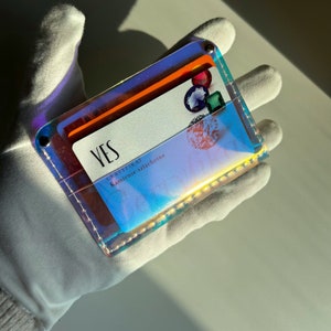 Small holographic wallet, durable and easy to disinfect wallet, holographic jelly card holder, 5 card slots, pocket tube case, suncatcher