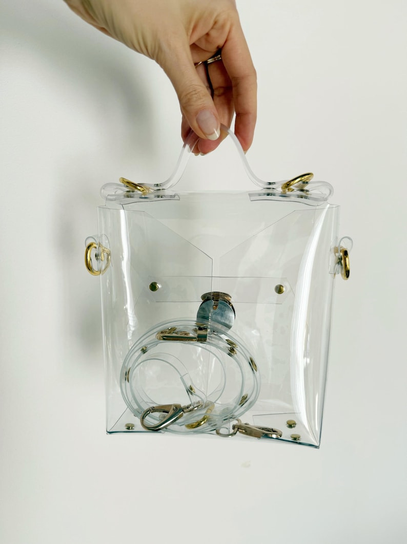 Clear Vinyl Briefcase Bag Transparent PVC Crossbody Purse Minimalist ...