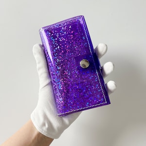 Holographic Purple Vinyl Walle, Silver Confetti and Holographic Sparkle, Holds 12 Cards, Includes Coin Pocket, Durable and Easy to Clean