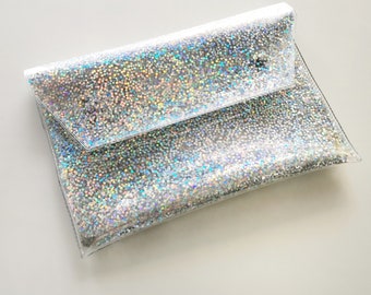 Holografiskt stjärnglitter-anteckningsfodral Veganskt affärsfodral Slimmad enhetsväska Kontorstillbehör 100 % handgjort present till tonåringar