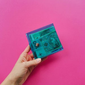 Portafoglio UV, vinile blu, gelatina anni '90, porta ID kawaii, copertina trasparente, porta carte di credito, semplicemente portafoglio, borsa tascabile, custodia da viaggio, vegano