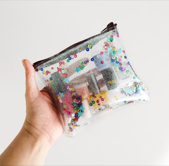 Cute Shiny Glitter Cosmetic Pouch Sequins Purse Bag Organizer 90s Accessories Vinyl Makeup Bag Kawaii Gift for Teenager Confetti Bag Etsy