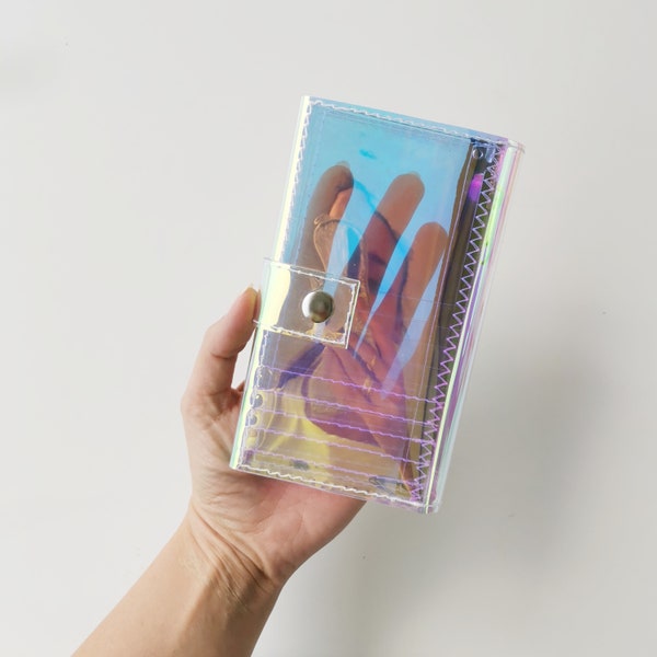 Holographic clear  wallet, Medium vinyl cardholder, womans cute accessories, 90s style aesthetic, young streetwear brand, smart design vegan