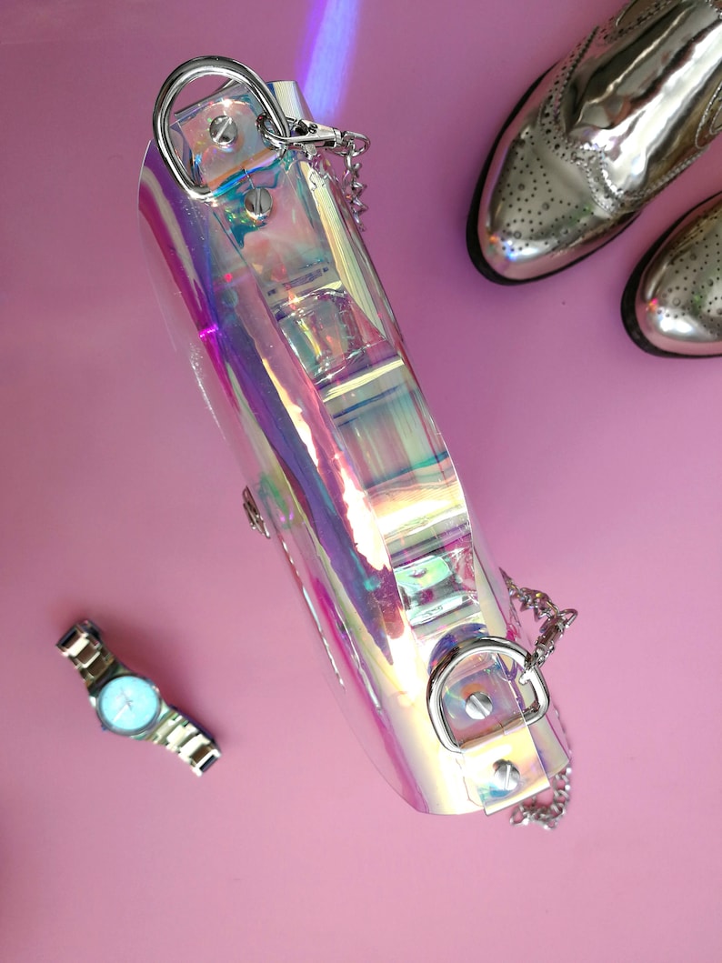 Holographic Neon Pink Crossbody Messenger Bag Iridescent 90s Etsy