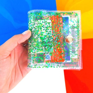 Green wallet Iridescent Glitter wallet Business Card Holder Gift Card Holder mermaid vinyl ID holder vegan barbz 90s cashier wallet vegan