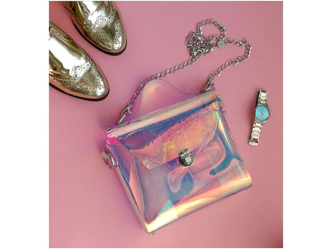 Holographic Neon Pink Crossbody Bag: Iridescent 90s Cyber - Main Image