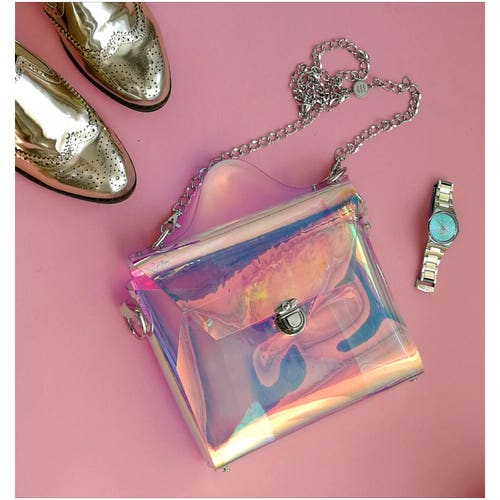 Holographic Neon Pink Crossbody Messenger Bag Iridescent 90s Etsy