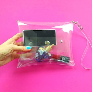 Bolso de mano transparente, bolso de mano con diseño de política, bolso de mano tipo estadio, bolso de mano minimalista vegano, bolso de sobre sencillo, monedero pequeño transparente, bolso de los 90