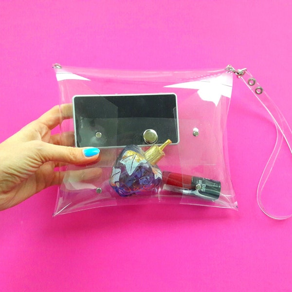 Clear wristlet bag,  policy bag, stadium wristlet clutch, vegan minimalist clutch, simple envelope bag, transparent small purse, 90s bag