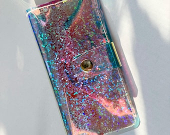 Holographic Vinyl Long Wallet Silver Confetti Card Holder Custom Color Zip Festival Wallet Y2K Clear Organizer Gift Idea