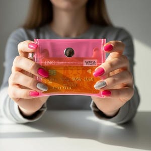 Pink Neon Card Holder UV Reactive Wallet Keychain Clear Vinyl Mini Wallet Festival Rave Y2K 90s Tiny Purse Glow Accessory