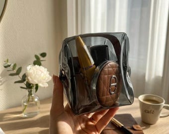 Black Transparent Vinyl Cosmetic Bag Ombre Zipper Clear Makeup Pouch Travel Gadget Waterproof PVC Organizer Y2K Makeup Freak