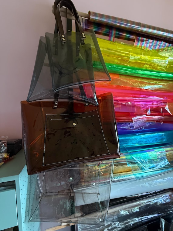 Clear & Smoked Vinyl Tote Bag: Minimalist Leather Handle