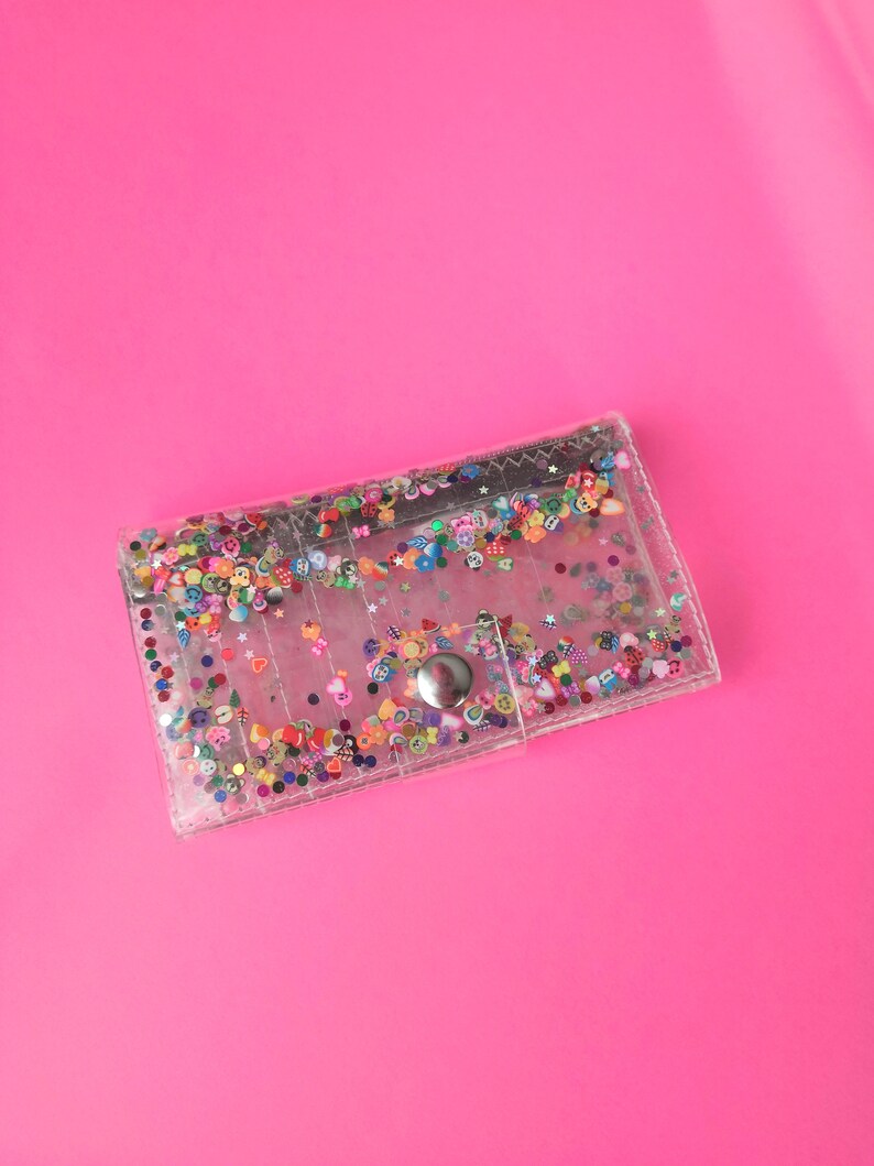 Kawaii wallet, cute medium coin, fimo and glitter, transparent wallet, vegan, 90s accessories, unicorn and rainbow, girly, gift for teens image 2