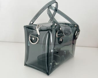 Clear Boxy Crossbody Handbag Vinyl Stadium Concert Airport Security Approved Transparent Shoulder Bag Travel Festival Hip Bag Trunk Style