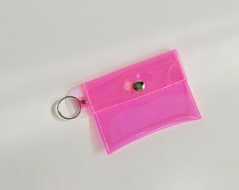 Pink card holder, UV, gift for traveler,neon key ring, slim wallet, tiny wallet, business card wallet, cute pouch, card organizer, 90s style